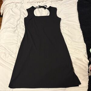 Black Sleeveless Square Neck Dress with Back Tie